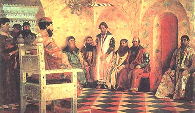 Рябушкин. Сидение царя Михаила Федоровича с боярами в его государственной комнате