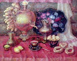 Бондарева А.И. 'Русский чай', 1991г., 80х97, холст, масло